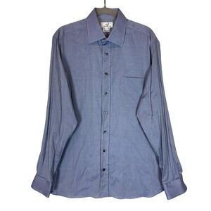 Anto Beverly Hills Dress Shirt Mens Large Blue Solid Long Sleeve Button Front